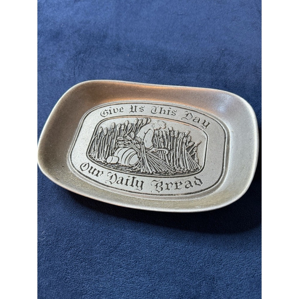 Vtg 60s Wilton Pewter Bread Tray Give Us This Day Our Daily Bread Made In USA